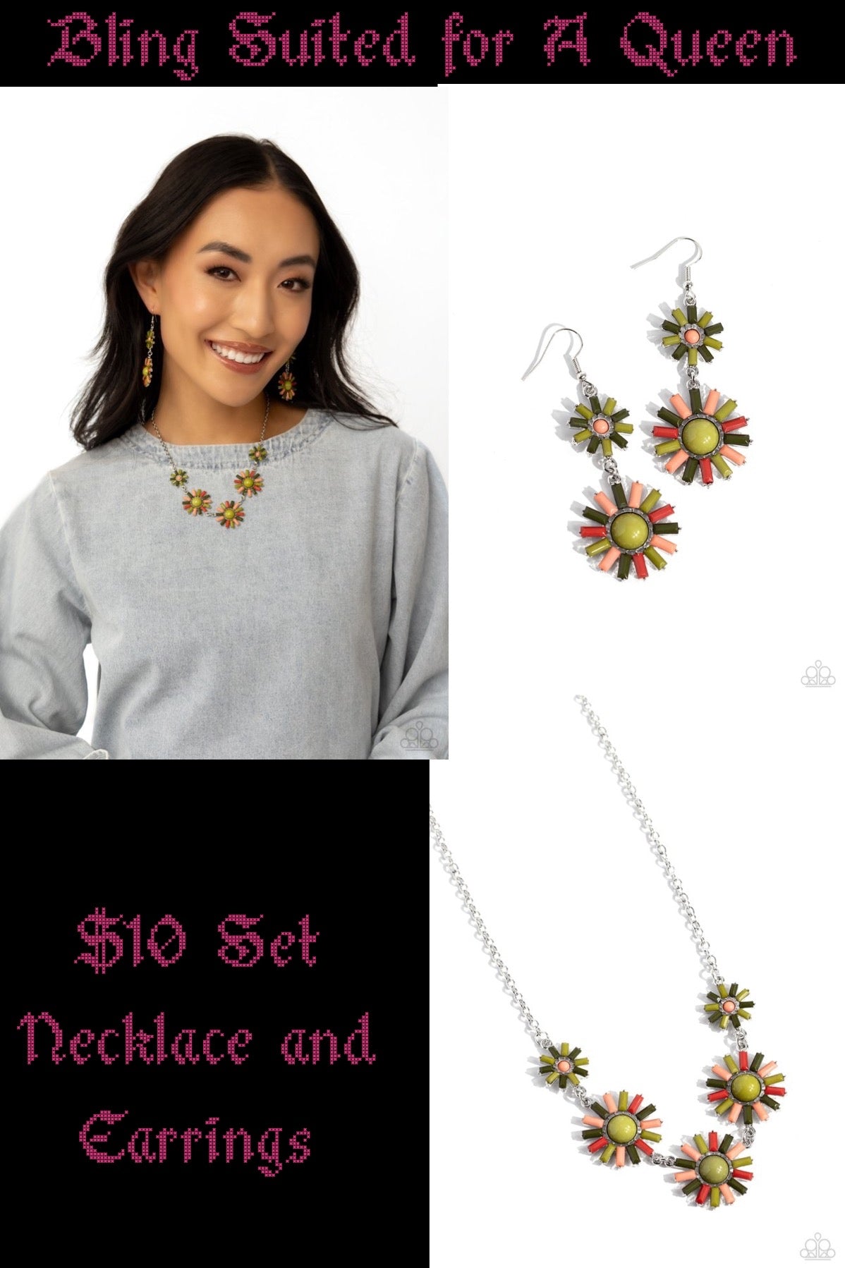 Sun and Fancy Free necklace /Sun Wild Earrings Green set it up with Lola