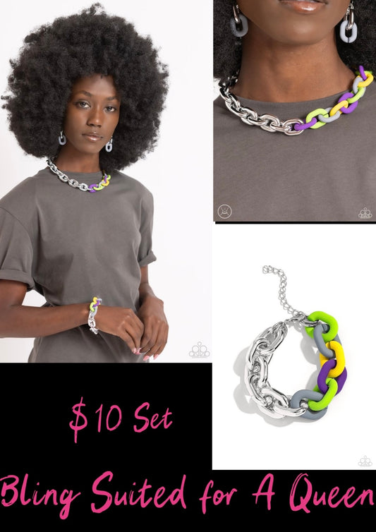 Contrasting couture necklace and bracelet set it up with Lola silver