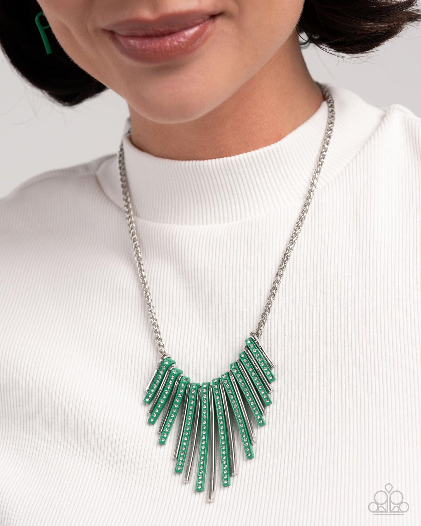 Necklace: "Fashionable Fringe - Green" (P2ST-GRXX-140ZT)Bracelet: "Colored Cameo - Green" (P9ST-GRXX-026ZT) set it up with Lola