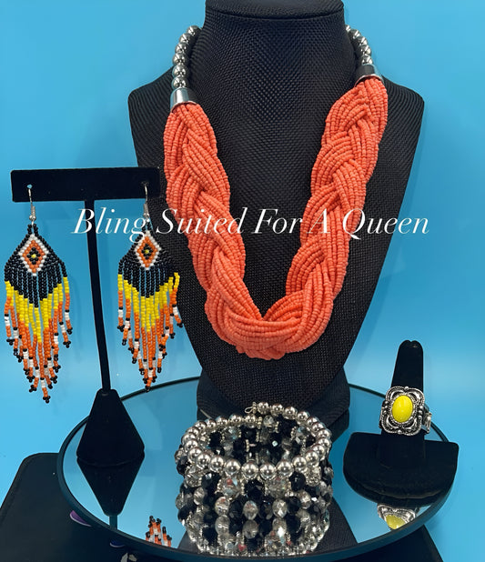 Set it up with Lola orange seed beads