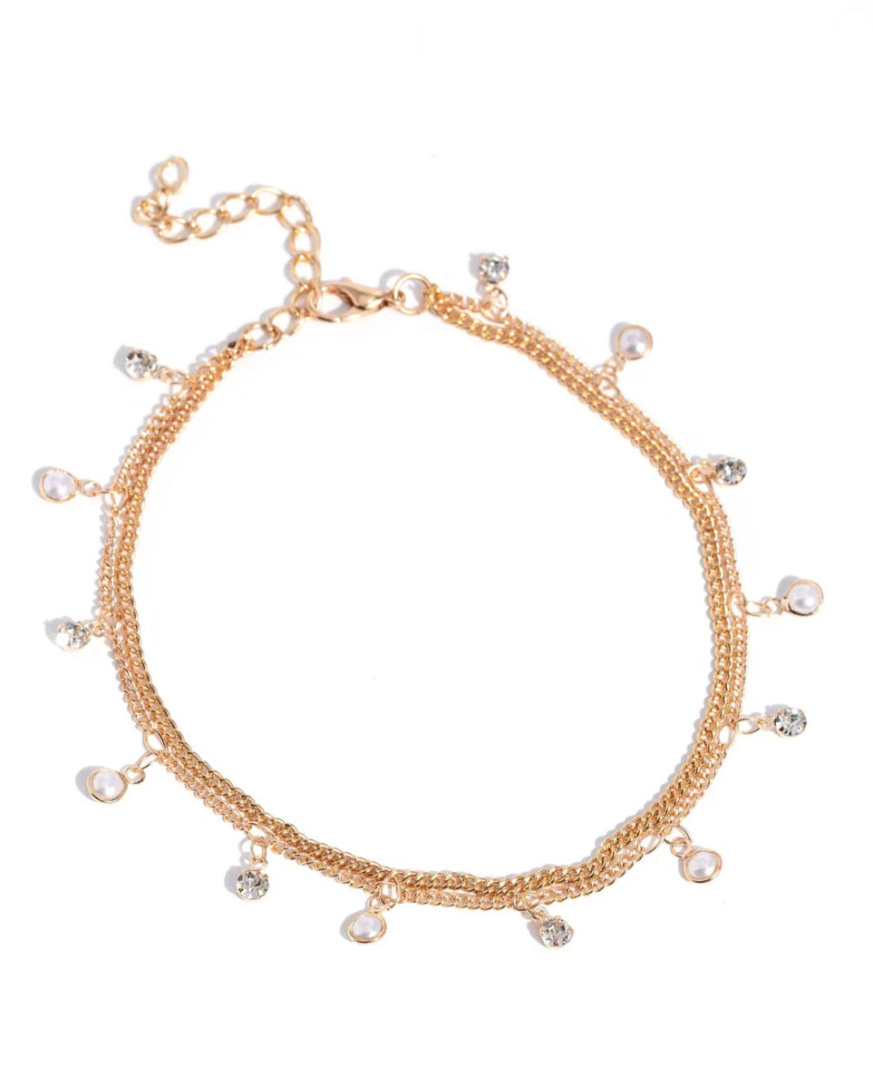 WATER YOU WAITING FOR? - GOLD AND WHITE PEARL GEM ANKLET