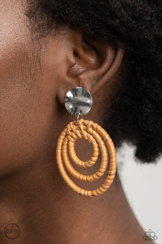 Whimsically Wicker - Brown earring