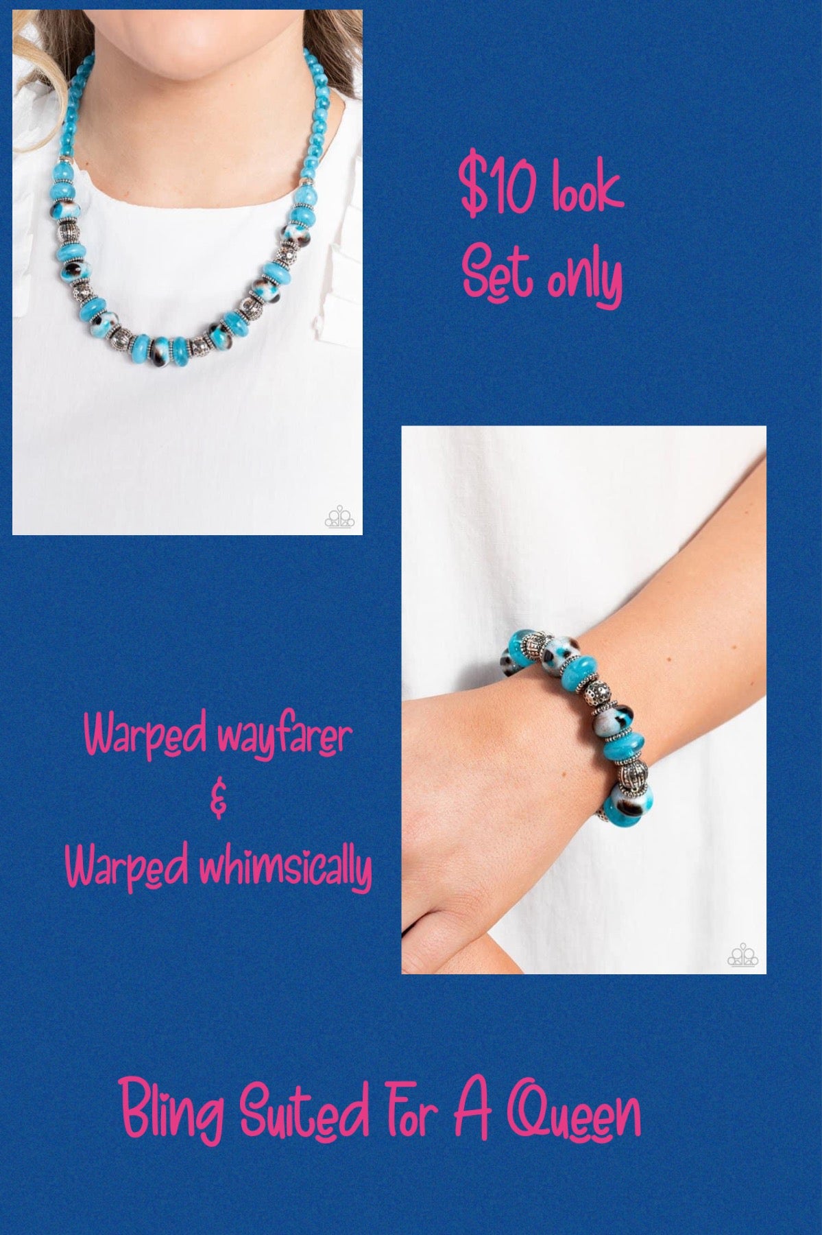 Warped  Set Necklace-blue  & Bracelet -blue set it up with Lola