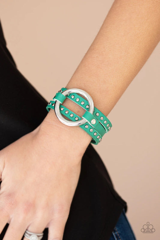 Paparazzi Studded Statement-Maker - Green - Leather Bracelet