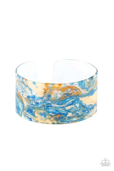 Marbled Mystique Blue Multi  Acrylic Cuff Bracelet