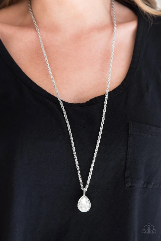 Million Dollar Drop - White Gem - Silver Necklace