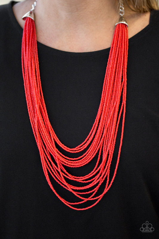 Peacefully Pacific - Red Seed Beads - Necklace