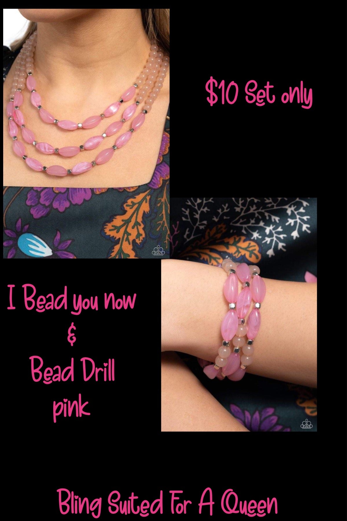 Set Pink I bead you Not necklace and Bead drill bracelet set it up with Lola