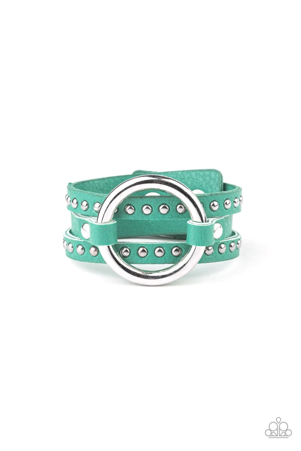 Paparazzi Studded Statement-Maker - Green - Leather Bracelet