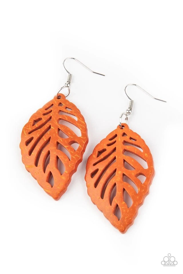 Earring ~ LEAF Em Hanging - Orange