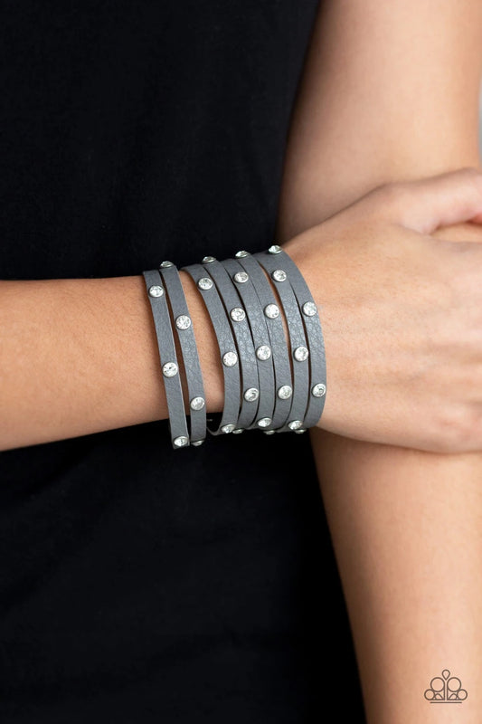 Sass Squad - Silver - Thick Leather Wrap Snap Bracelet