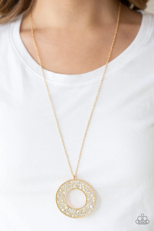 Paparazzi Bad HEIR Day - Gold - White Rhinestones - Necklace