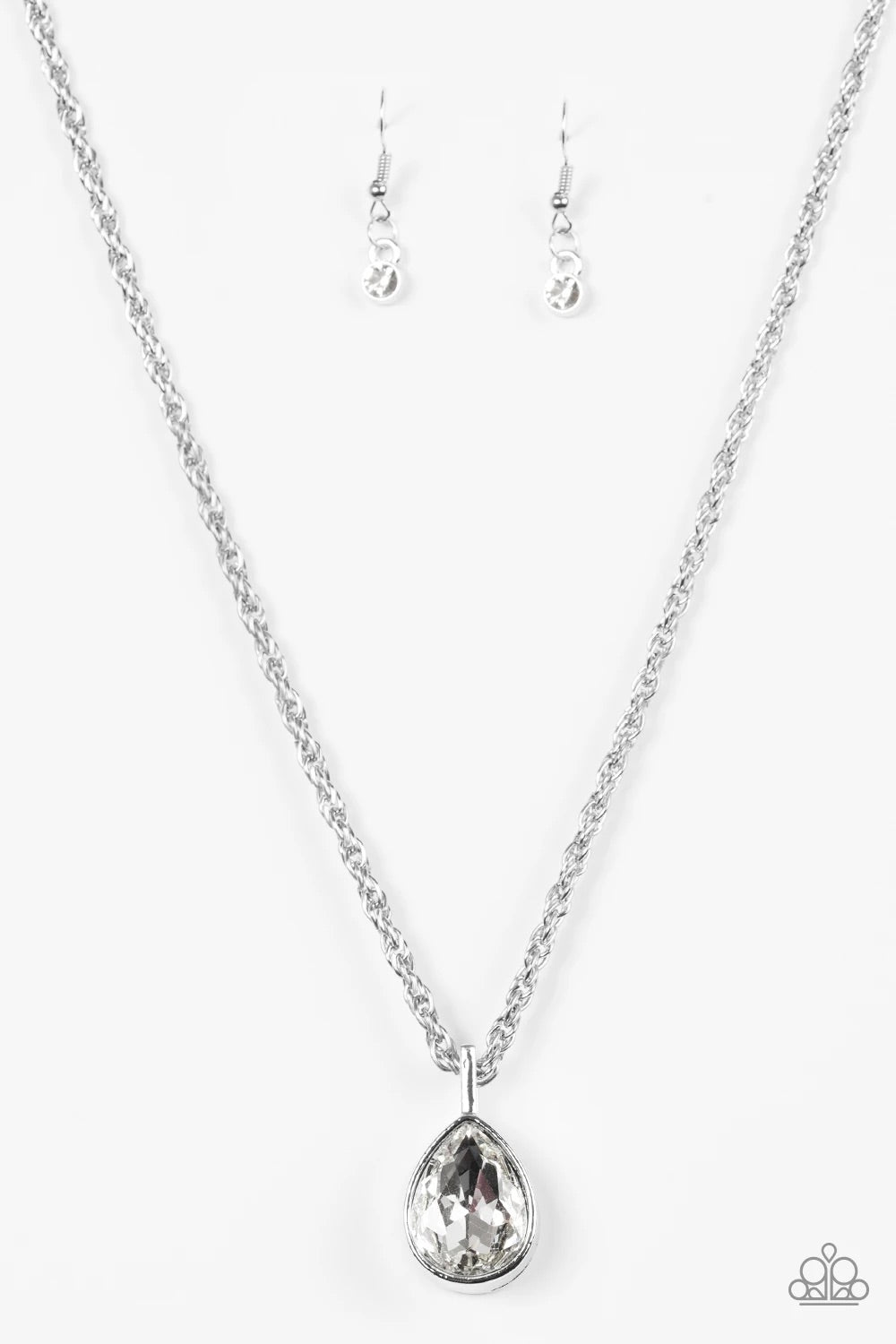 Million Dollar Drop - White Gem - Silver Necklace